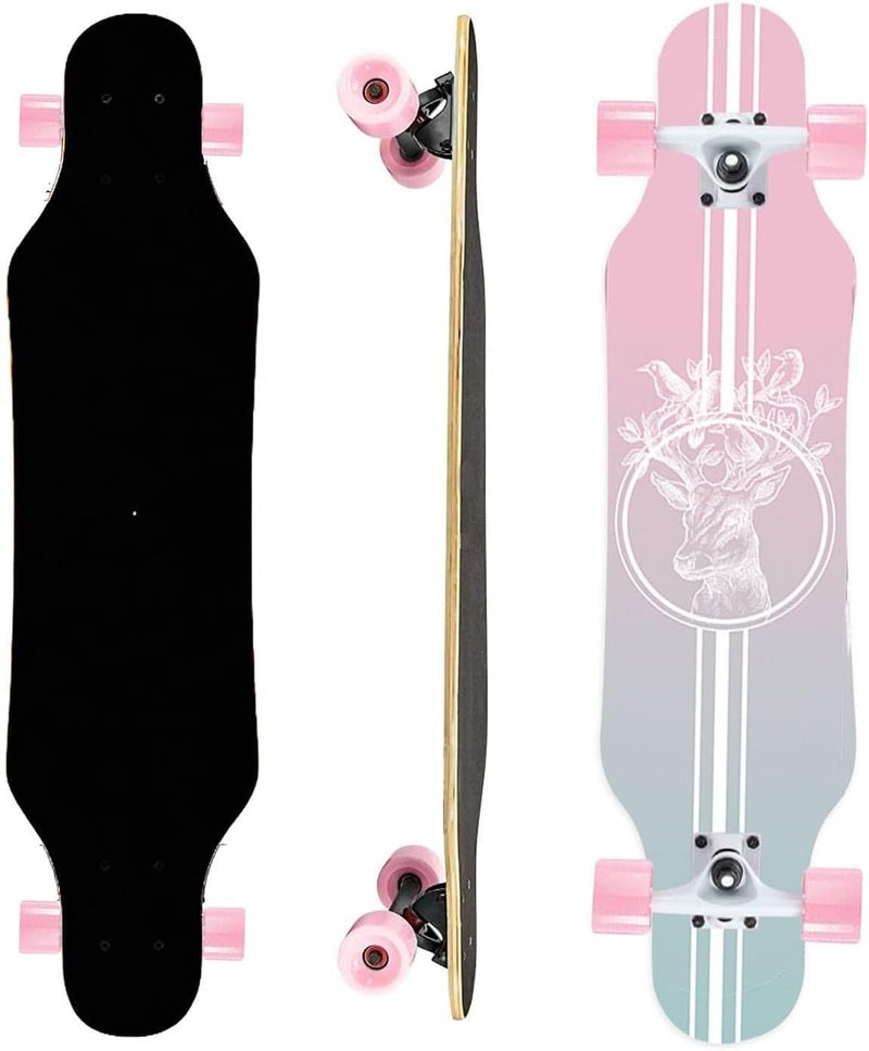 asktom Mini Cruiser Longboard, 31 Inch Small Size Wide Wheel Skateboard, Beginner Stable & Easy-to-Control Skateboard, Suitable for Park & Street Riding, Unique Flame Pattern - Image 1